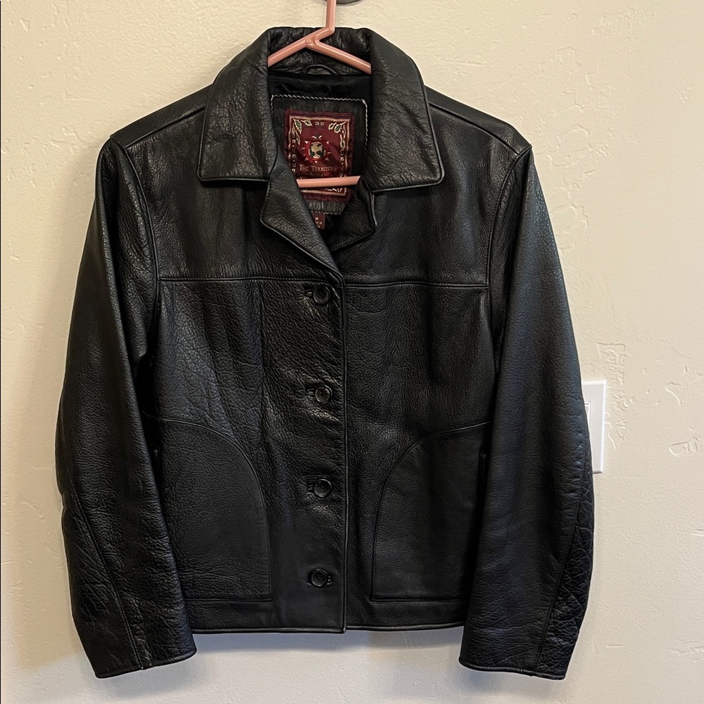 Vintage Black Leather Button Down Jacket